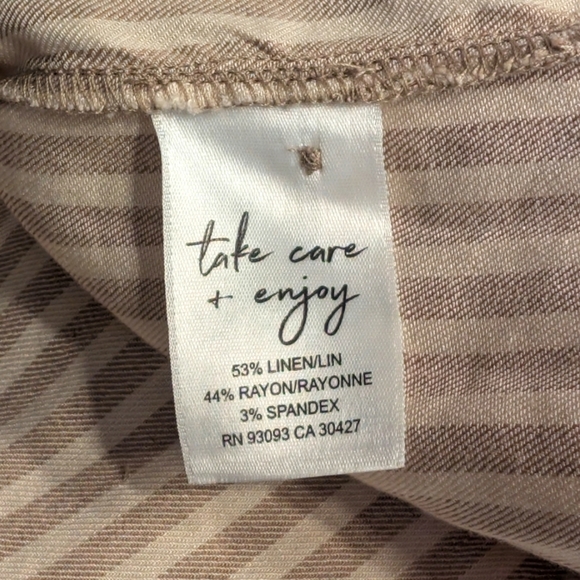 Nic+Zoe Linen Blend Tan Nude Striped Tie Waist Collared Sleeveless Dress Size XL - Picture 9 of 9